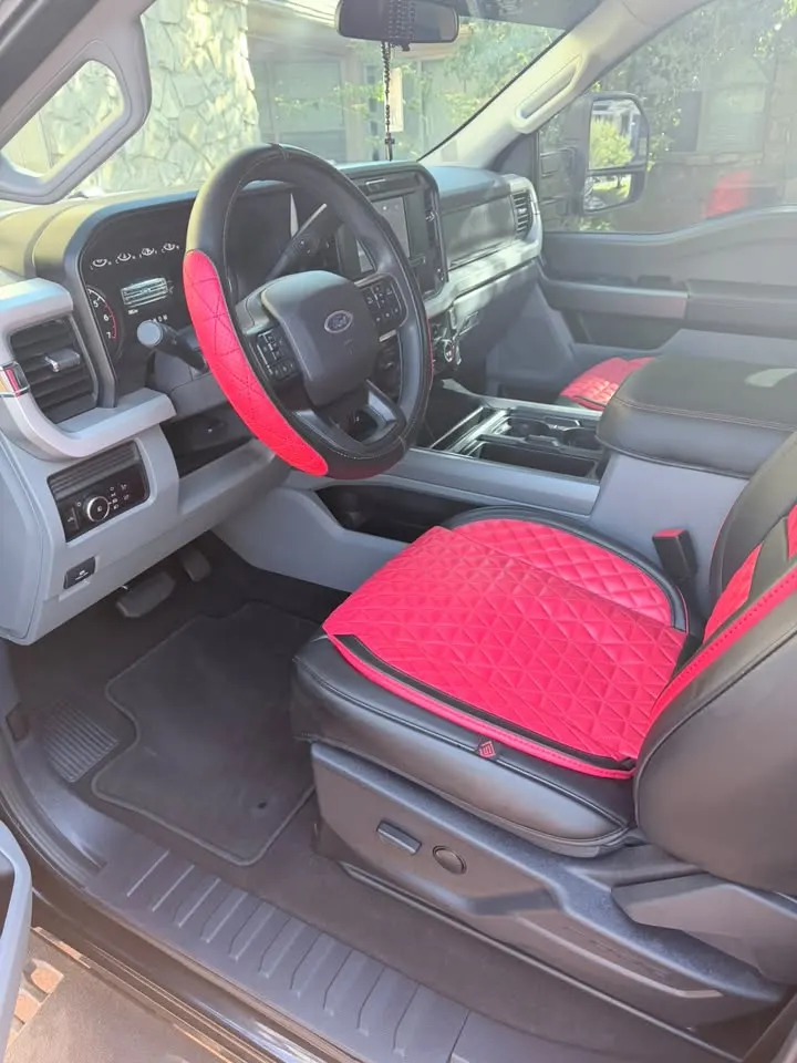 Red and black truck interior after a deep clean