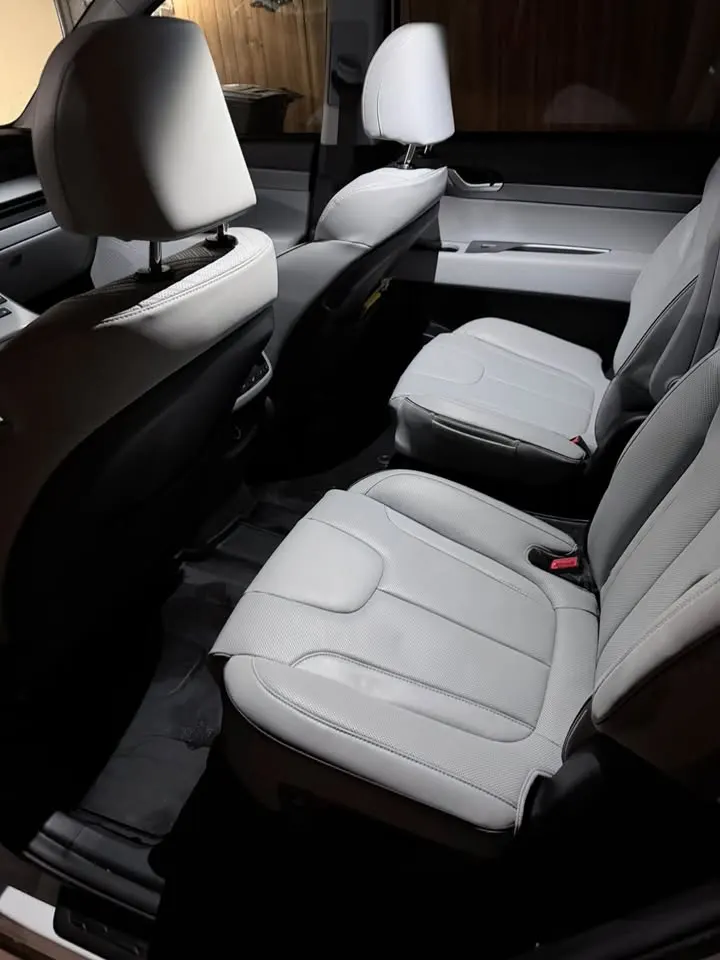 Grey leather SUV seats after detailing